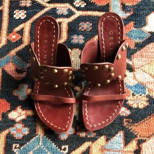 Céline Brown Studded Leather Sandal Heels US 7